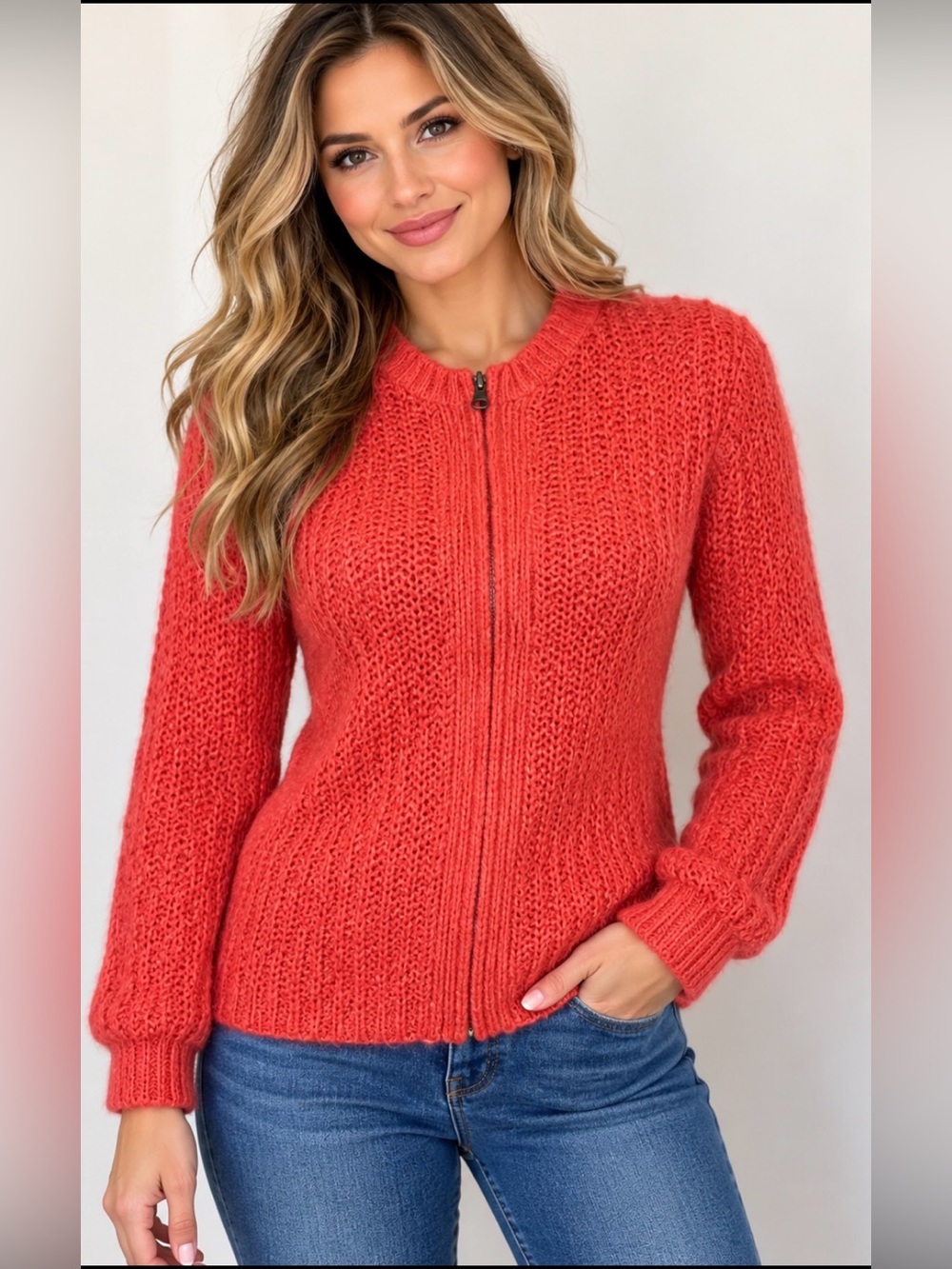 Cabi Coral Pink Soft Mohair Wool Full Zip-Front Knit Cardigan Lined Size XS #620